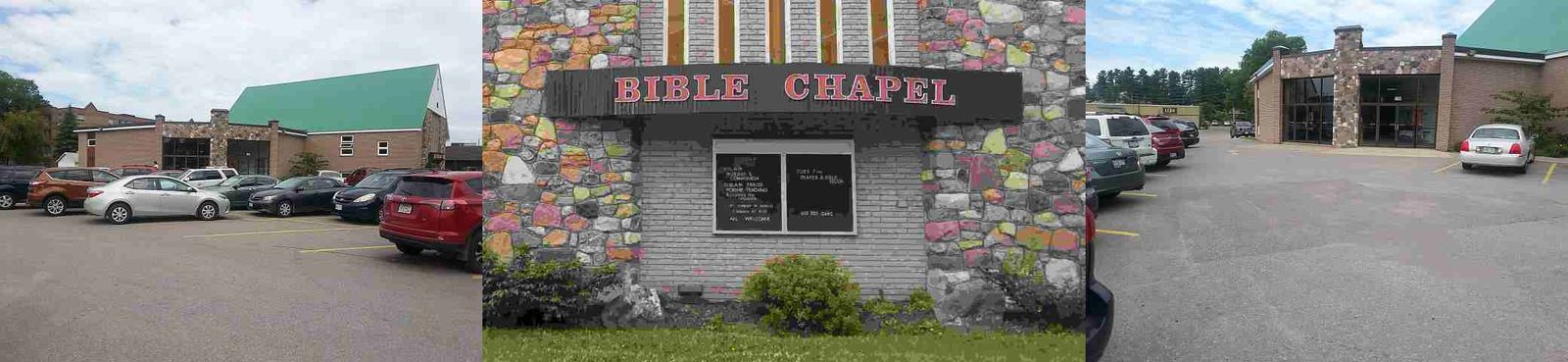 Street views of Bancroft Bible Chapel and its stone “Bible Chapel” front
